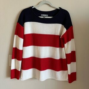 Marled Medium Red, White, and Blue Sweater